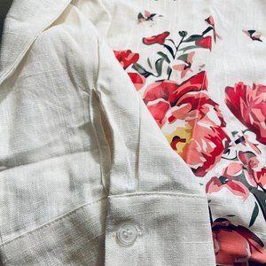 Linen Floral Womens Button-up Shirt, Size Large
